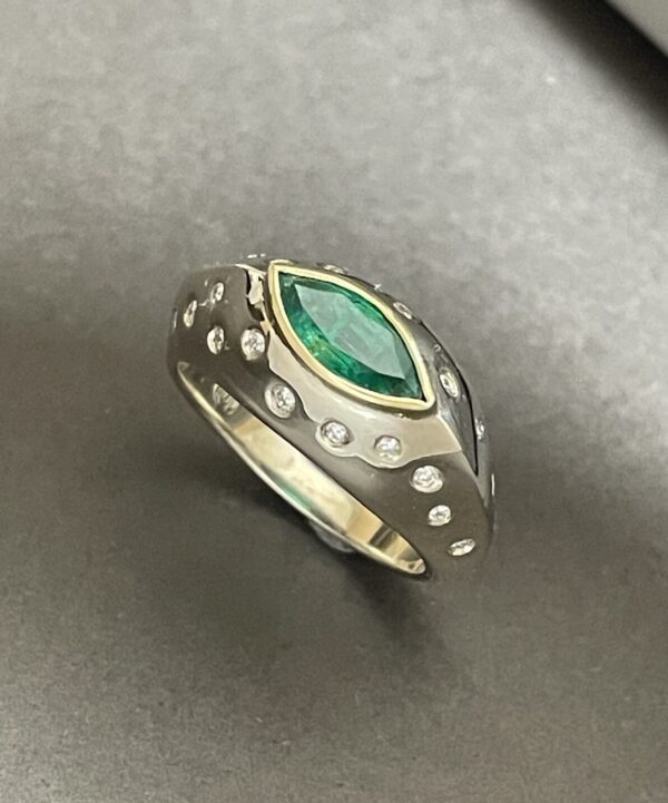 Marquise Emerald and Diamond Ring
