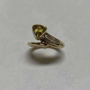 Yellow Sapphire and 10 RBC Diamonds Ring