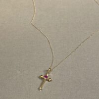 14k Gold Ruby Cross Necklace - Image 2