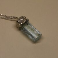 Aquamarine Crystal w/ Diamonds Necklace