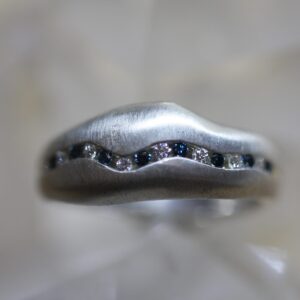 14k Wavy Band w/ 9 Blue & 8 White Diamonds