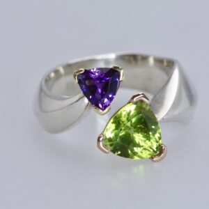 Peridot and Amethyst Sterling Silver Ring