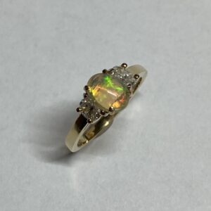 14K Yellow Gold Ethiopian Opal and Diamond Ring