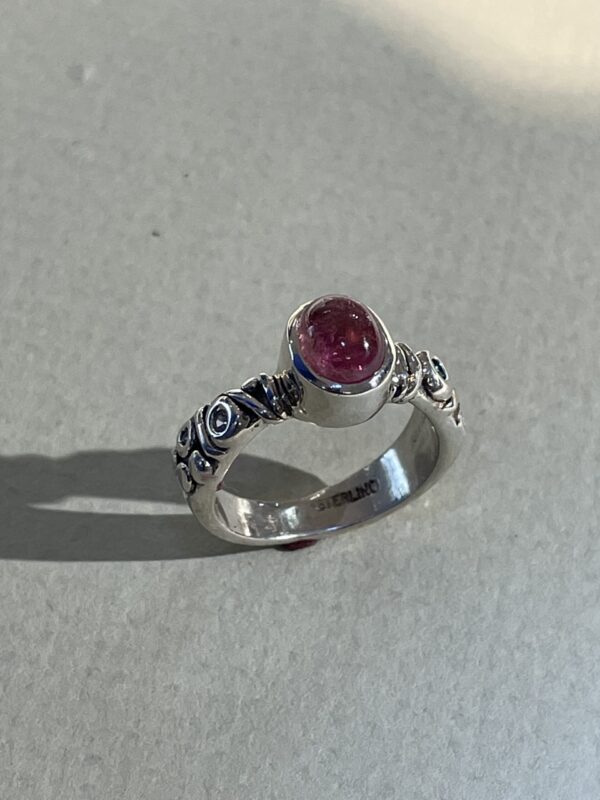Pink Tourmaline w/ Blue and White Diamonds