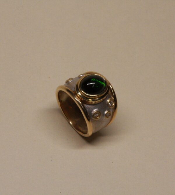 Green Tourmaline Cabochon w/ Diamonds