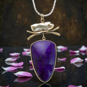 14KY and Sterling Sugilite and Pearl Pendant