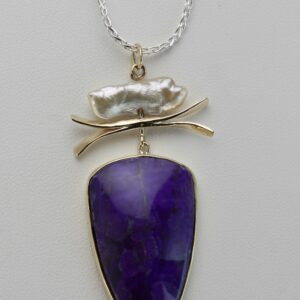 14KY and Sterling Sugilite and Pearl Pendant