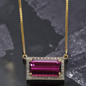 14KYW Rhodolite Garnet and Diamond Necklace