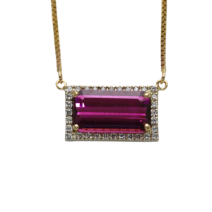 14KYW Rubellite and Diamond Necklace