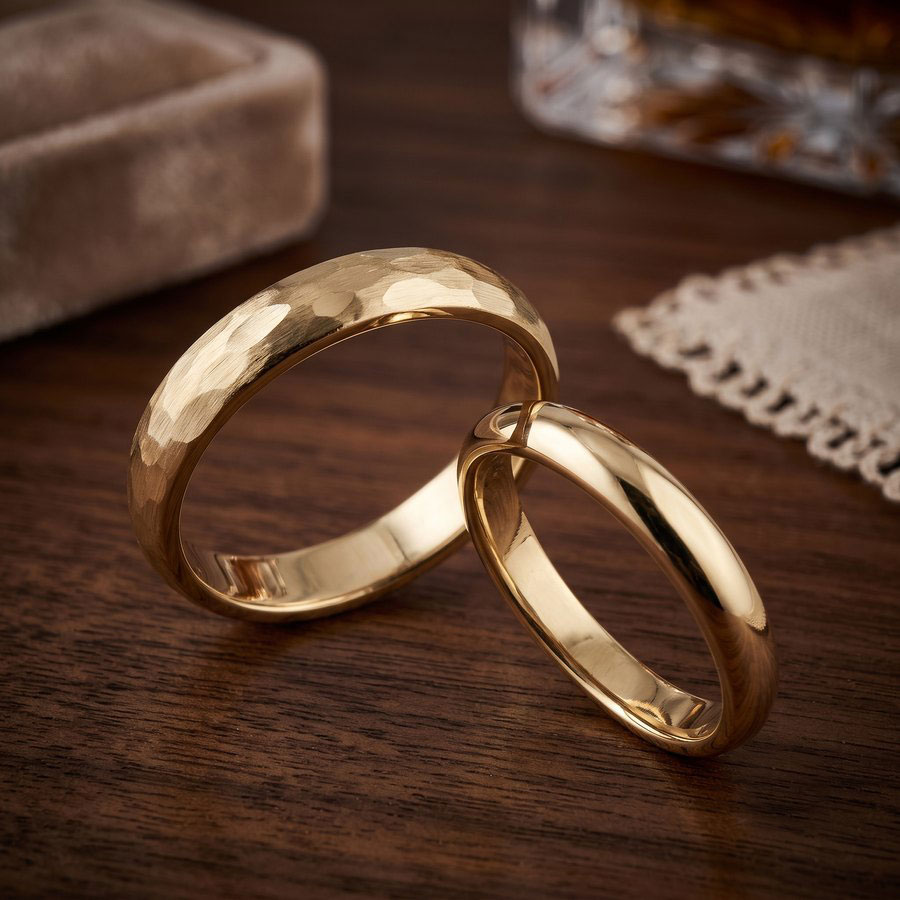 Pair of handmade gold wedding bands